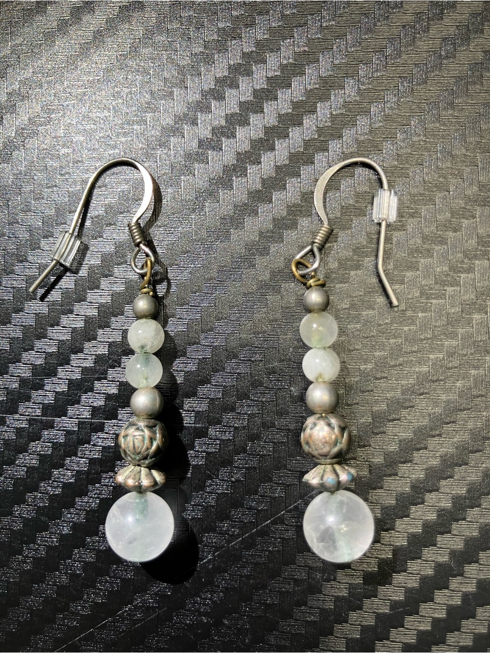 Handcrafted Silver and Green Bead Drop Earrings - Women Jewelry